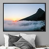 Framed Canvas Wall Art Foggy Mountains Aerial Cool Multicolor Nature Photography Realism Relax/Calm Rustic Wilderness - 16x24 inches