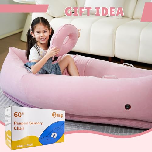 Image of Bmag Sensory Chair for Kids, Inflatable Peapod Canoe with Neck Pillow, 60 inch Sensory Pod Seating ADHD Toy Gift for Autistic Children, Includes Electric Air Pump, Pink