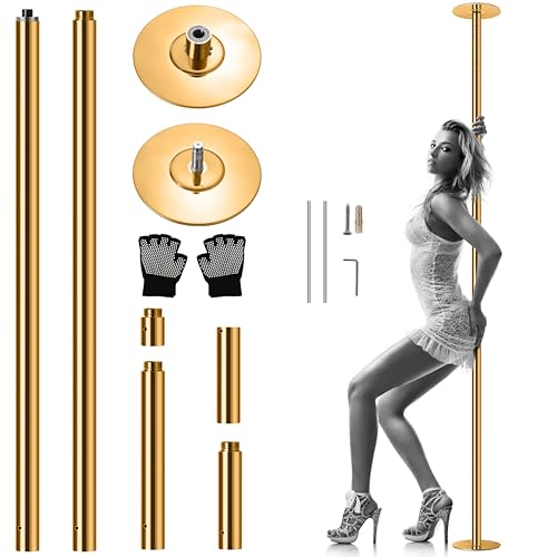 SereneLife Professional Spinning Dancing Pole - Portable & Removable Fitness Pole Great for Training & Excercise (Gold Surface) Practical Design for Building Muscles Keeps Fit and Healthy - SLDP85