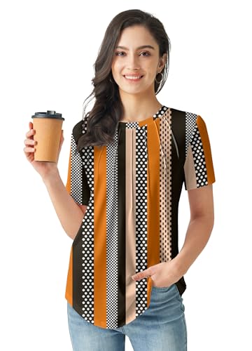 Womens Short Sleeve Tops Summer Tops for 2025 Casual Crew Neck Pleated Tops Blouses Fashion2