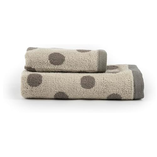 INTRECCI HOME Set Bagno Asciugamani Viso+Ospite, in Puro Cotone 450, 100x50 cm + 50x40 cm, Morbidezza Extra, Lavorazione Jacquard, Design a Pois, Elegante e Confortevole, Modello: Coriandolo