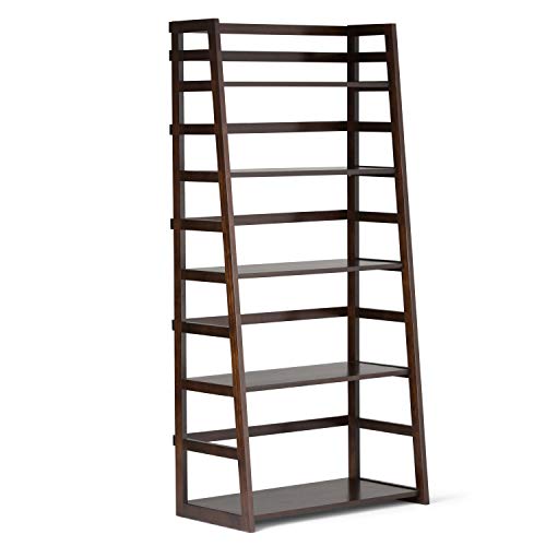 Image of SIMPLIHOME Acadian 63 inch Tall Solid Wood 5-Shelf Bookcase in Brown