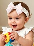 ICKEYOU Diademas de encaje para bebés y niñas, hechas a mano, suaves, elásticas, con lazo, color rosa, para recién nacidos, bandas elásticas para el pelo para niños y bebés (lazo rosa brillante)