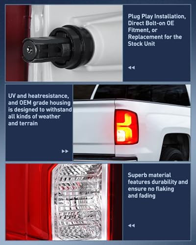 Image of Nilight Taillight Assembly Compatible with 2016 2017 2018 Chevy Silverado 1500 LED Models Tail Light OE Style Rear Lamp Replacement Driver and Passenger Side