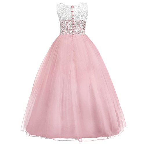 Vestido de niña de flores rosa para bodas y damas de honor de tul 4