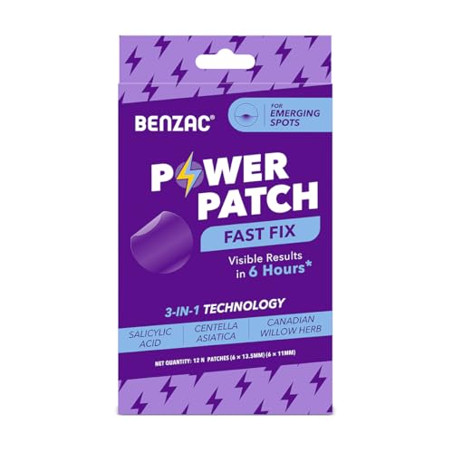 Image of Benzac Power Patch | Fast-Acting Pimple Patch | 6-Hour Visible Results | Ultra-Thin & Invisible Acne Patches | Shrinks, Soothes & Fades Pimples | Dermatologist-Tested | Pack of 12 Patches