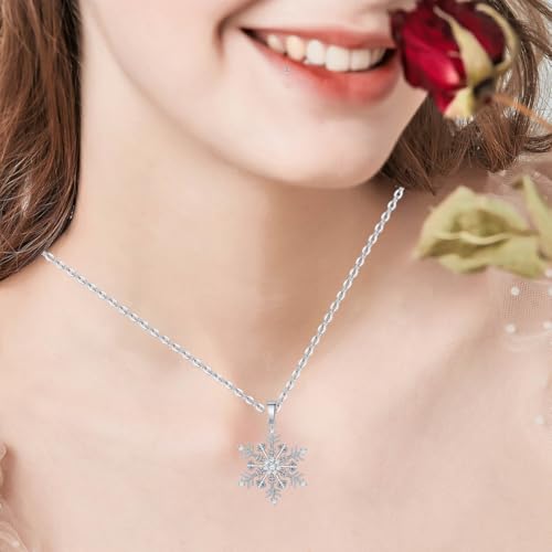 TIZU Snowflake Necklace for Women Christmas Necklace Cubic Zirconia Sparkle Snowflake Necklace Christmas Jewelry Gifts3