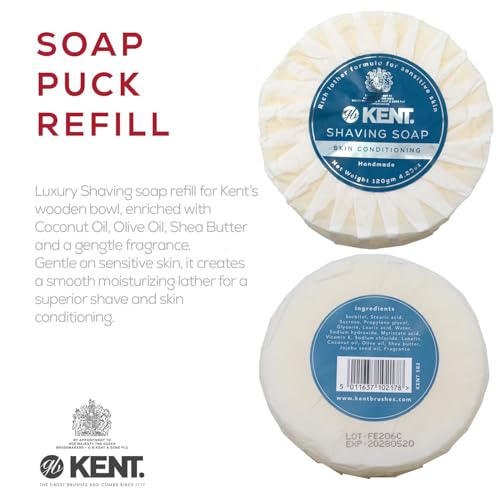Image of Kent SB2 Shaving Soap Puck Refill for Men for Shaving Soap Bowl Use with Shaving Brush for Men, Luxury Shave Barber Soap Made with Extracts of Coconut, Sgea, Jaboba Made in England