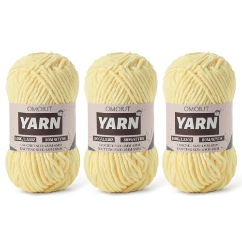 Image of Fluffy Chenille Yarn for Crocheting - Baby Yarn for Crocheting Soft Blanket - 3 Pack of 100g /(87.4yds) Crochet Amigurumi Chunky Yarns - Super Bulky 5 Velvet Yarns (3 Light Yellow)