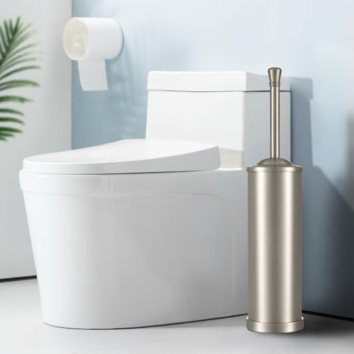 Image of Brushed Nickel Toilet Brush and Holder Set,304 Stainless Steel Toilet Bowl Brush and Holder for Bathroom,Silver Heavy Duty Toilet Brush,Durable Scrubbing Bristles,Splash Resistant,Long Handle