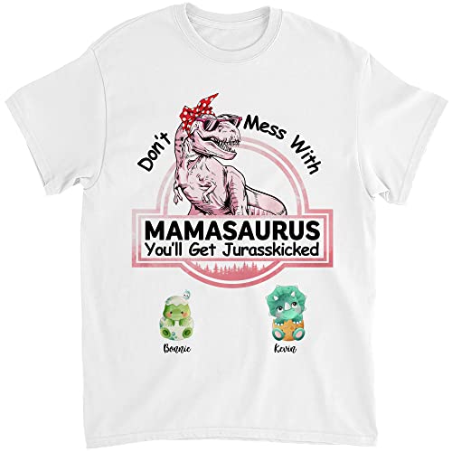 Gossby Personalized Don't Mess with Mamasaurus You'll Get Jurasskicked T-Shirt for Mom, Wife, Daughter