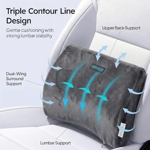 Image of Lumbar Cushion Car Back Support, Slim Car Seat Back Support for Car Seat Cushions and Lumbar Support for Car, Portable Car Cushion for Office Chair and Home Seating-Grey