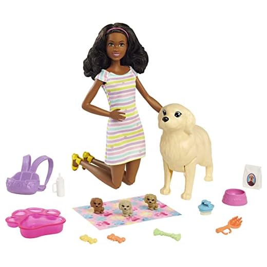 Boneca Barbie Morena Articulada Pets Cachorrinhos Recém-Nascidos, Mattel