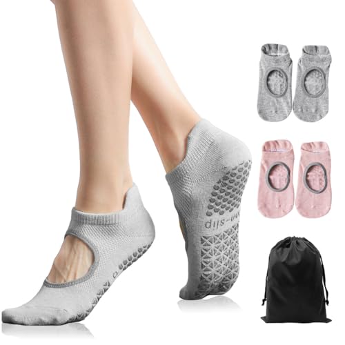 Image of Women's Grip Socks with Straps - 3 Pairs Non Slip Socks for Pilates, Yoga, Ballet & Barre Dance