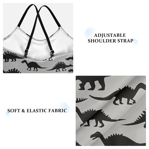 senya Girls Swimsuits One-Piece Swimwear Tie Bathing Suit Beach Summer Round Neck 7-8T Black Dinosaur Gray Pattern3