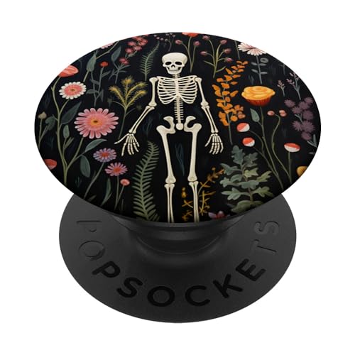 Esqueleto Dark Wildflower Skull Floral Gothic Flowers PopSockets PopGrip Intercambiable