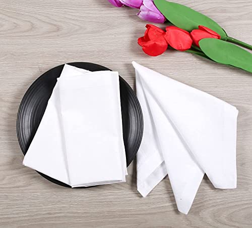 Image of Cotton Mercerised Dining Table Napkins, Set of 4, Solid Plain Colour, Heavy Weight,More Than 2 cm Mitered Hem,Washable at 40C (White, 45 X 45 Cms)