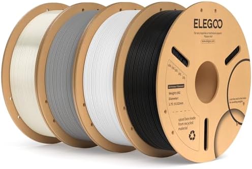 ELEGOO PLA+ Filament 1.75mm 4KG Schwarz/Weiß/Grau/Transluzent | PLA Plus, Härter und Stärker 3D Drucker Filament, Maßgenauigkeit +/-0,02mm, 1kg Spule Kompatibel mit den Meisten 3D