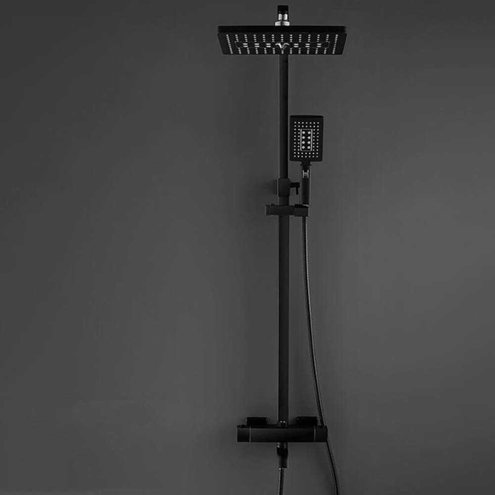 Czarny termostatyczny system prysznicowy naścienny zestaw baterii prysznicowych wielofunkcyjny zestaw prysznicowy z prostokątną głowicą prysznicową 3-funkcyjną