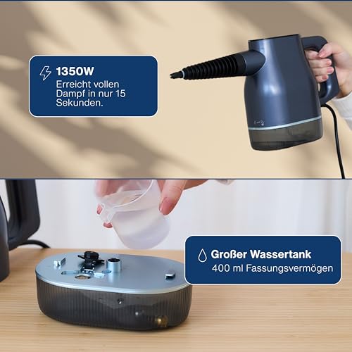 Samako AirSteam S1 Handdampfreiniger 1350W – Schnelles Aufheizen für gezielte Reinigung in Küche, Bad, Fenster & Polster – mit 7 Aufsätzen, Touchscreen & Kindersicherung