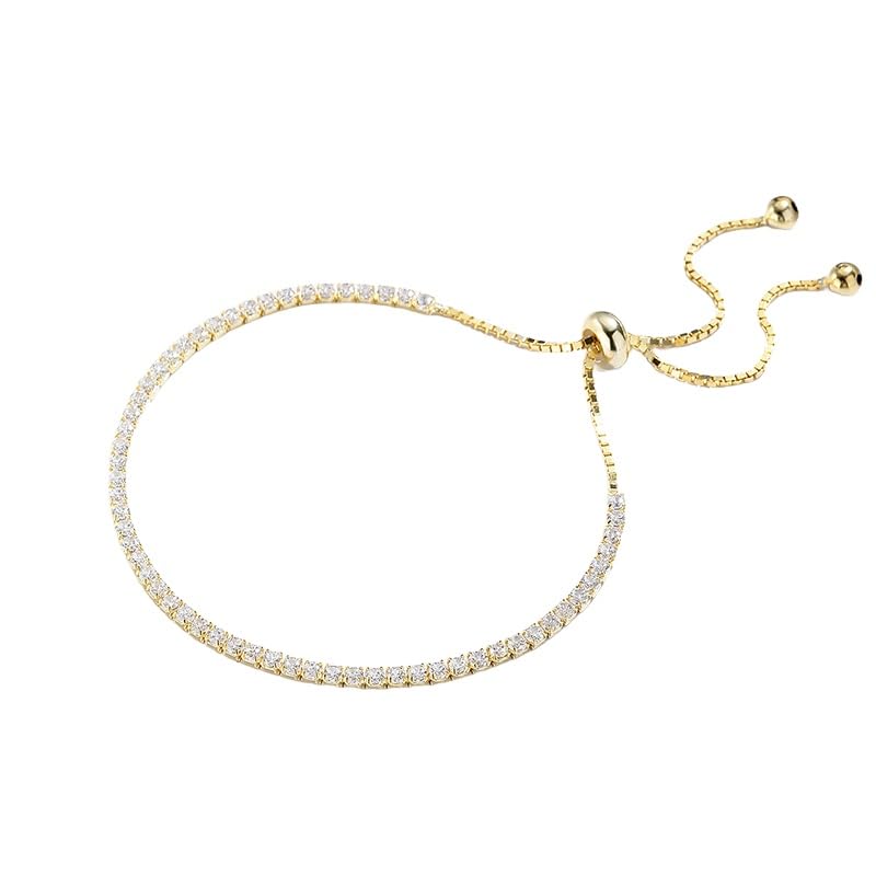 Genérico Pulsera De Plata，Pulsera De Diamantes De Una Sola Fila De Lujo Ligera De Plata Esterlina S925 De Alta Gama, Ajustable Y Extraíble, Joyería Energética Para Mujeres En Oro.