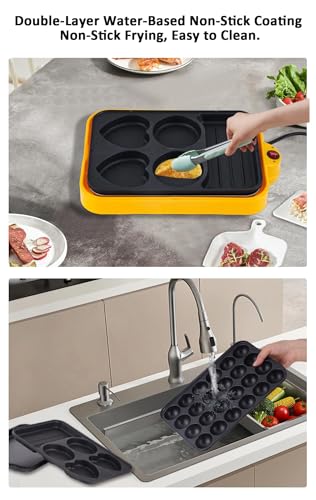 Electric Pan, 24 Holes Non-Stick Grill with Automatic Temperature Control for Octopus Balls, Sandwich, Egg, Steak, Pancake - Image 3