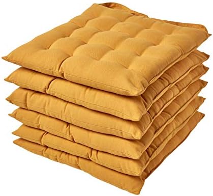 HOMESCAPES Grey Seat Pads for Dining Chair, Set of 6 100% Cotton Chair Pads with Straps, 40x40 cm
