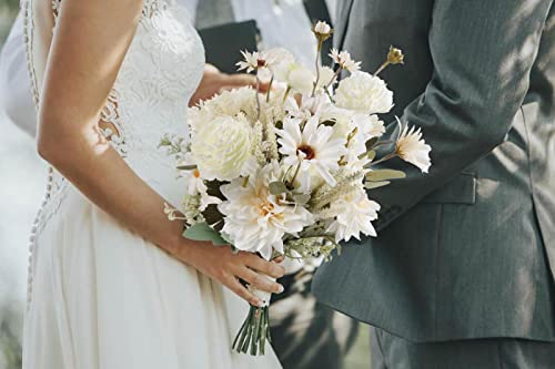 Insunsix White Artificial Flowers 2 Bouquets Ivory Flowers Artificial For Decorations White Fake Flowers Ivory Silk Flowers Floral Table Centerpieces Living Room Décor (Ivory White) #TOP3