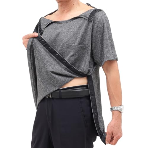 [DURASIKO] 介護服 半袖 介護ゆるゆるな衣服 両脇全開ワンタッチボタンあき衣服 肩開 普段着/寝たきり/術後/入院/点滴/骨折す対応 おむつ交換/お着替えサポート 通年用 敬老の日