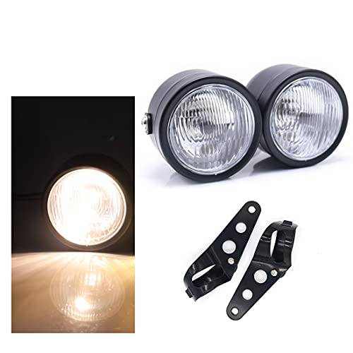 Phare Avant Double Ovale Pour Moto - H3 12V/55W, Style Chopper Bobber Café Racer, Finition Noir Chrome