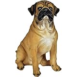 YVAN Mens Cher - Figura de plástico para jardín, decoración de perro, carlino sentado en resina de muy buena calidad, 37 x 25,5 x 44 cm, animales de compañía para exterior e interior.