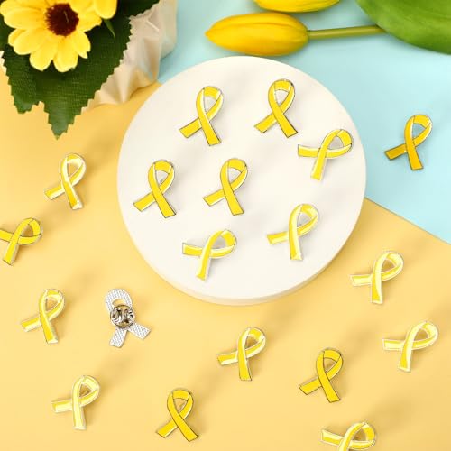 36PCS Yellow Ribbon Enamel Pins Bulk Bone Cancer Awareness Lapel Pins Hope Love Ribbon Brooches Badge for Support Campaign Charity Donation Event Statement Childhood Cancer Awareness Items4