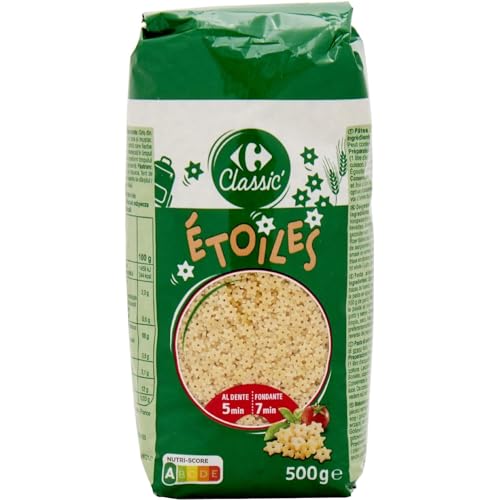 Pâtes Étoiles Carrefour Classic pour potage de semoule de blé dur sachet 500g lot de 4