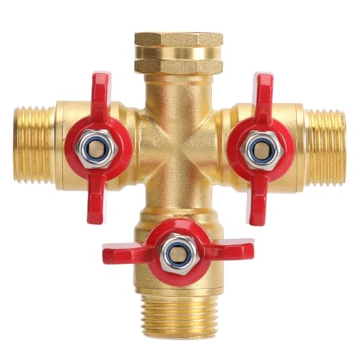 Garden Hose Splitter 3 Way, Heavy Duty 3-Way Brass Valve Garden Hose Splitter With Stainless Steel Long Handle, Full Flow Hose Splitter Connector, Valve 3/4 Inch GHT Thread