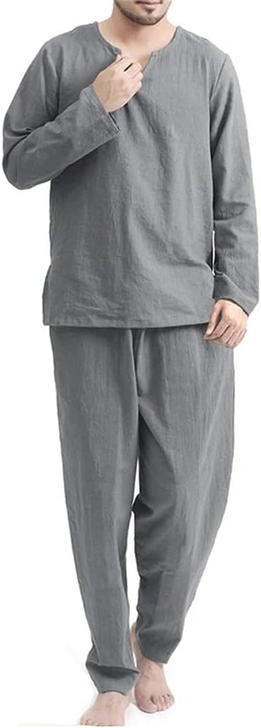 Men's Home Pajamas Long-sleeved T-shirt Pajama Set Fall Daily Long Pants Two-piece
