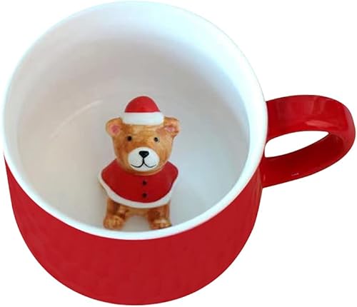 Miniatura 10 de Taza de cerámica con diseño de animales en 3D oculto en el interior, taza de 12 onzas con figuras hechas a mano, sorpresa de cumpleaños de Navidad