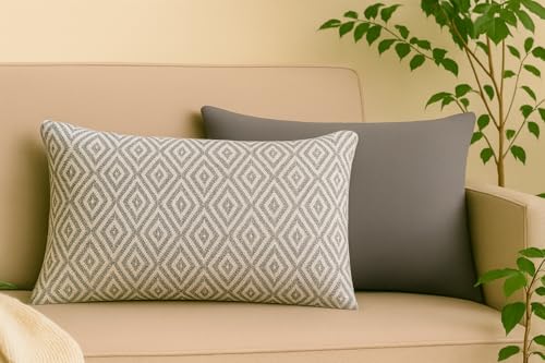 Image of Grey 12x20 Inch Reversible Pack of 1 Cotton Argyle Weaved Throw Pillow Covers for Couch Sofa Bed Home Decoration Restaurant | Size 30 x 50 cm