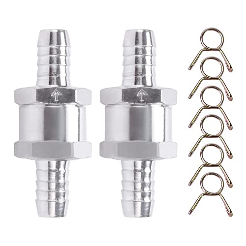 VooGenzek 2 Pièces Clapet Anti-Retour, 10mm D'aluminium Carburant Non Retour Clapet Anti-Retour, avec 6 clips à ressort, pour Essence Diesel Carburateur...