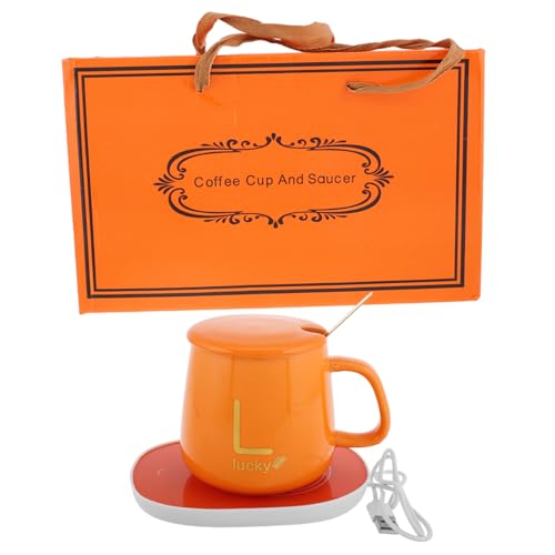 FUNNETOYU 1set Scaldacaffè Elettrico Con Tazza Termica e Cucchiaio Riscaldatore Per Bevande Per Ufficio e Casa Di Compleanno e Natale Confezione Completa Con Coperchio Design Antiscivolo