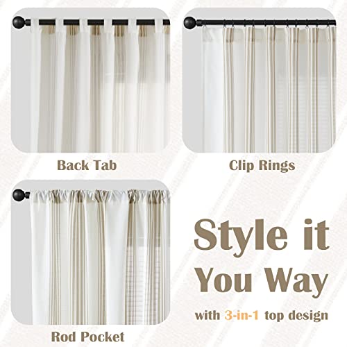 Jinchan Striped Linen Curtains 96 Inch Long For Living Room Taupe Stripe Curtains Rod Pocket Semi Sheer Back Tab Light Filtering Drapes For Bedroom Dining Room Farmhouse Rustic Window Curtain 2 Panels #TOP5