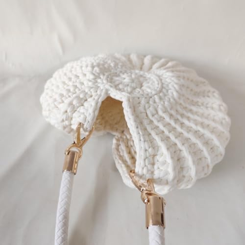 Handmade Crochet Seashell Purse with Pearl Chain Summer Woven Handbag Small Shell Crossbody Beach Bag4