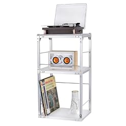 Record Player Stand with Vinyl Record Storage, End Table Style Record Stand, Silver Aluminum & Acrylic Vinyl Record Stand, Modern Record Table - Les Beatles, Paul McCartney, John Lennon, RIngo Starr, George Harrison