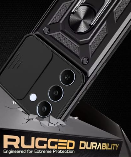 Image of WOW IMAGINE Tough Armor Bumper Mobile Back Case for Realme C83 5G | Realme Narzo 100 Lite 5G | Realme P4 Lite 5G | Sliding Camera Cover | Hybrid PC + TPU | Ring Holder with Kickstand - Black