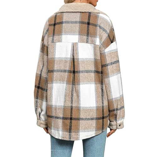 Womens Flannel Plaid Shirt Fuzzy Fleece Side Lined Jacket Oversized Long Sleeve Shackets Fall Winter Clothes2