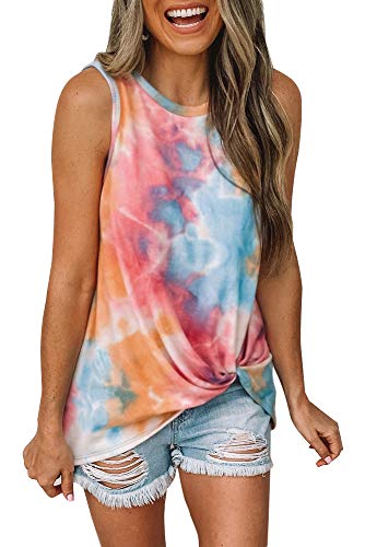 SAUKOLE Women's Irregular Hem Printed Sleeveless Blouse Loose T-Shirt Tunic Tank Top