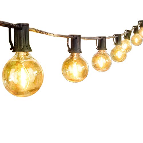 Bowink G40 LED Outdoor String Light with 10 LED Shatterproof Bulbs, 23FT Dimmable LED Outdoor Patio Lights Waterproof Bulb String for Outdoor Decor,1W Per Bulb, E12 Socket, 2500K, Black Wire