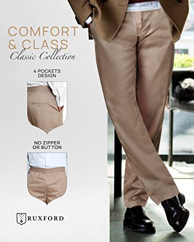 Ruxford Men's Relax Fit Elastic Waist Pants - Adaptive, Casual Twill, 30-43+ inches, Black, Khaki, Navy, Gray4