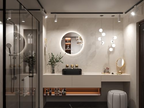 Keonjinn Round Bathroom Mirror with LED Lights, 60cm Illuminated Light Up Bathroom Mirror with Backlit Light, Anti-Fog Wall Mounted Vanity Mirrors 3 Colors Dimmable, Memory Function - Image 9