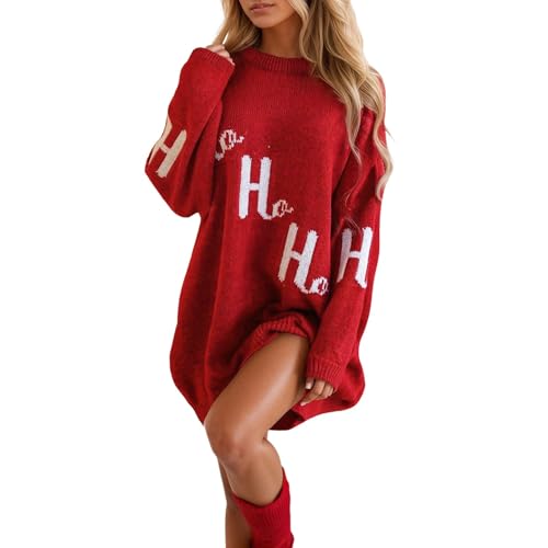 Damen Strickkleid Herbst Weihnachtskleid Kurz, Weihnachtskleider Damen Langarm Festliches Kleid Weihnachten Pulloverkleid Wickelkleid Classic...