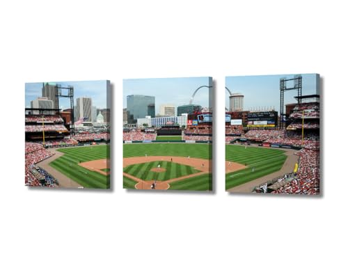 TFIAVSIN 3-teiliges Busch-Stadion-Leinwandkunst, Sportstadion-Kunstdruck für Wanddekoration, Baseball-Sportspiel-Poster, Geschenk für Männer und Jungen, gespannte Leinwanddrucke, gerahmt, fertig zum